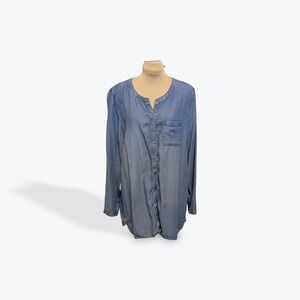 J. Jill Denim Lyocell Button Down Shirt Medium Blue Long Sleeve Tunic 
Top